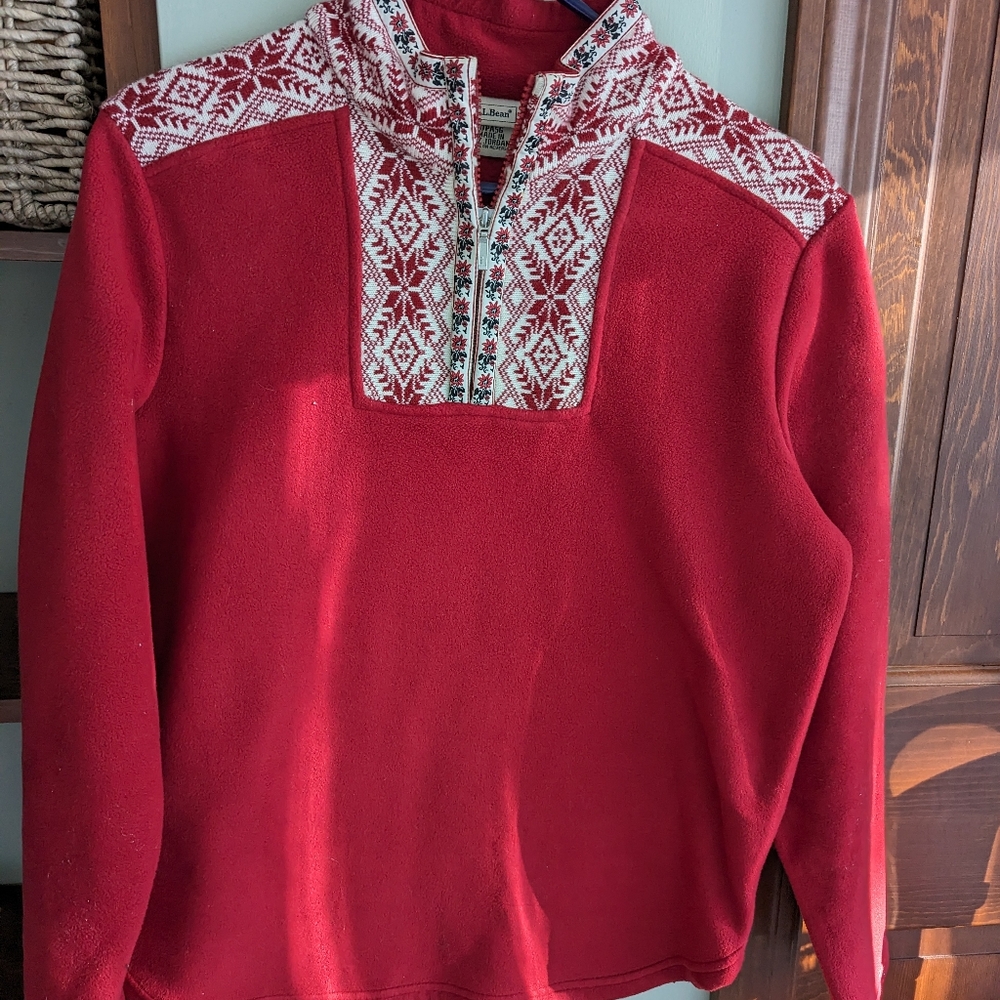 Red 3/4 zip pullover.